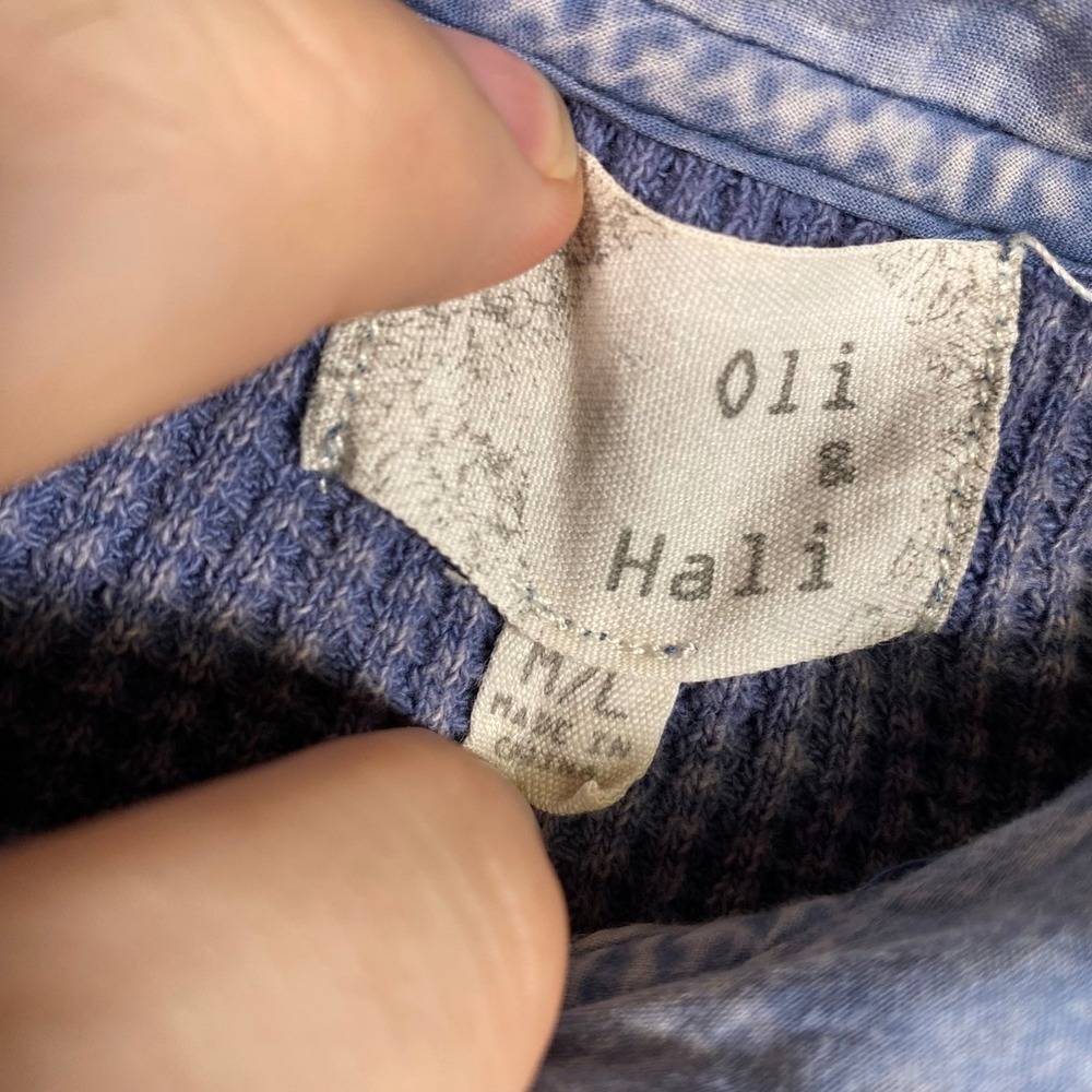 Oli & Hali Blue Mineral Wash Waffle Knit Oversized Button Down Shirt DS6172 M/L - Picture 6 of 7